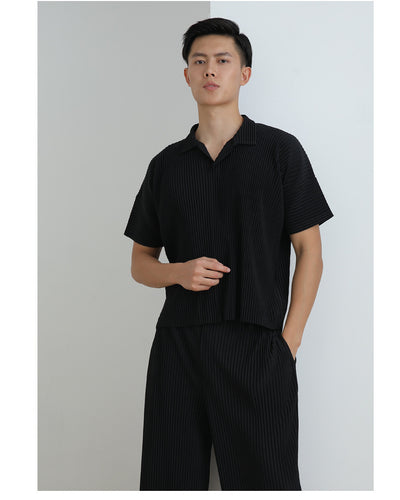 Polo Miyake Hombre Manga Corta - Diseño Plisado Tendencia Moda - Image 19