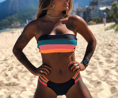Bikini Deportivo con Diseño de Rayas y Costuras Contrastantes - Image 6