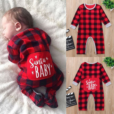 Mameluco Navideño para Bebé con Diseño Cuadros y Motivo Santa