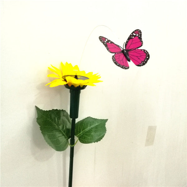 Mariposa y Colibrí Solar con Girasol - Decoración Animada con Energía Solar