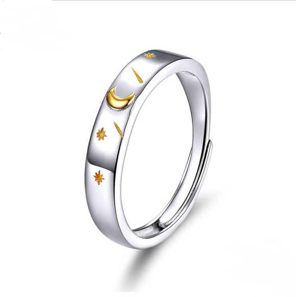 Anillo de Plata 925 Luna Estrella Ajustable Diseño Europeo Moderno
