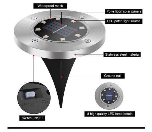 Lámpara de Piso Cuadrada Impermeable de Acero Inoxidable con 5 LED para Jardín - Image 16