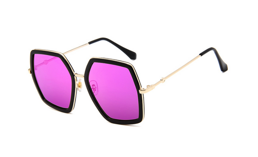 Vintage hexagonal sunglasses with black frames, silver mirrored lenses, and gold-colored metal arms. - Image 9