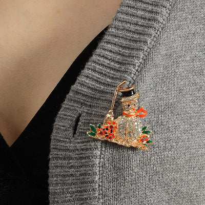 Broche Navideño Muñeco de Nieve Dorado de Lujo