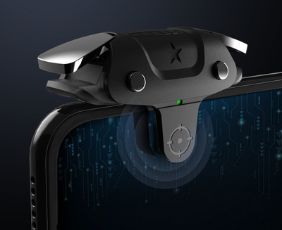 Black F5 game controller for mobile phones with two silver trigger buttons and a green indicator light. - Image 4