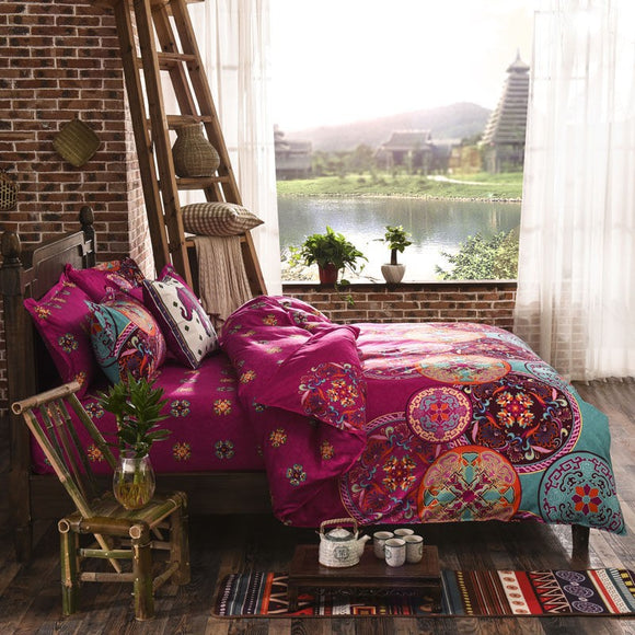 Juego de Cama Étnico Estampado 100% Algodón - 3 Piezas