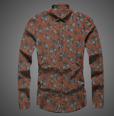Camisa Estampada Azul Manga Larga Slim Fit Floral para Hombre - Image 7