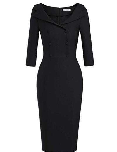 Vestido Retro de Baile con Cuello Barco Vino - Falda Lápiz Elegante - Image 13
