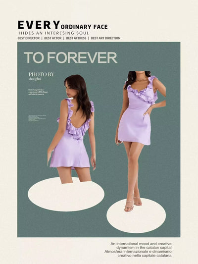 Vestido Satinado Entallado con Volantes y Detalles de Costura - Image 9