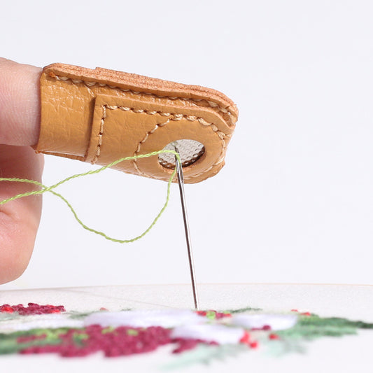 Dedal de Cuero Protector de Dedo Tipo Moneda para Costura