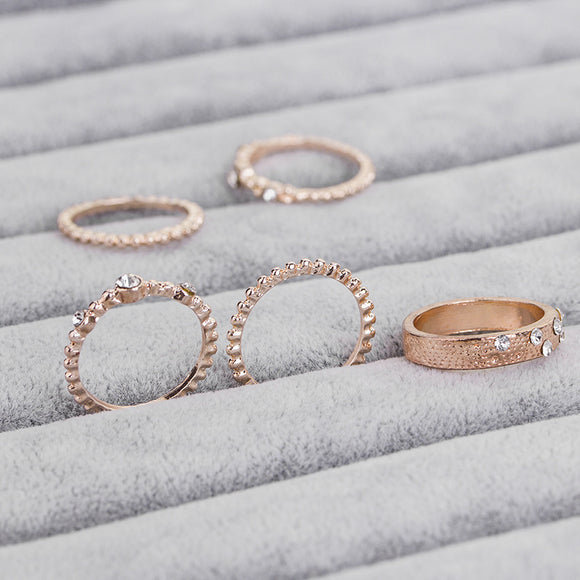 Set de 5 Anillos Apilables Estilo Bohemio en Tono Oro Rosa