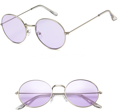 Round clear lens glasses with silver metal frames and black temple tips, shown from an angled and front view. - Image 8
