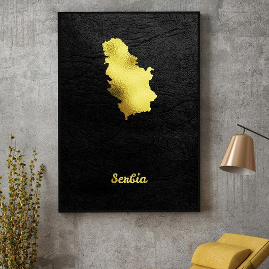 Cuadro Mapa de Serbia en Dorado - Poster Moderno de Lona - Image 4