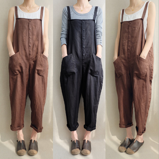 Pantalones Casuales de Algodón y Lino Transpirables Talla Grande