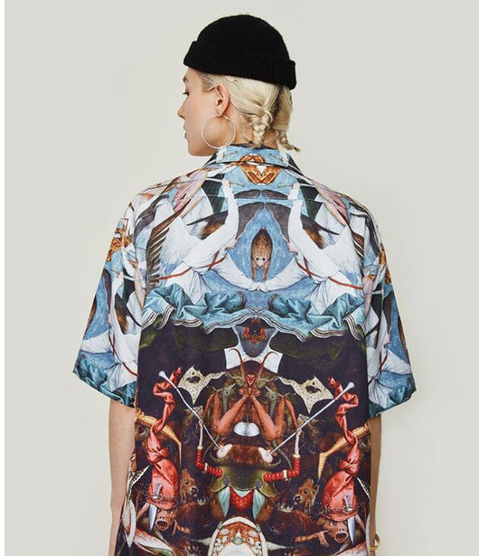 Camisa Suelta de Manga Corta con Estampado Literario para Hombre - Image 7