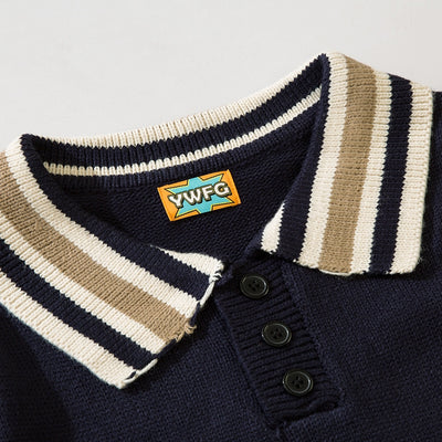 Suéter Tipo Polo Cuello Solapa Estilo College Americano - Image 6