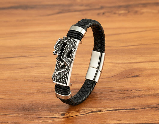 Pulsera Magnética para Hombre con Dragón Pi Xiu - Acero Inoxidable y Cuero con Patrón Leopardo - Image 18