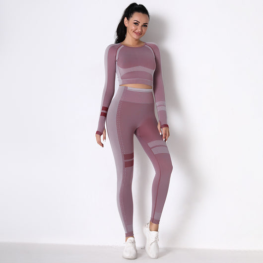 Conjunto de Yoga Tejido Transpirable sin Costuras Manga Larga - Image 7