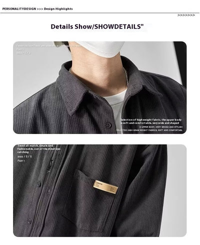 Camisa Drapeada de Manga Larga para Hombre Talla Grande Suelta - Image 12