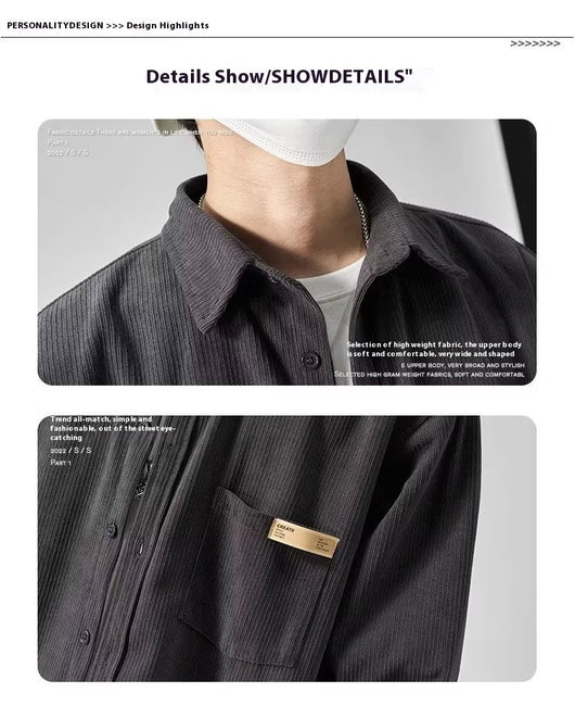 Camisa Drapeada de Manga Larga para Hombre Talla Grande Suelta - Image 12