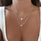 Bohemian Fashion Simple Pearl Love Double Clavicle Chain Necklace silvery