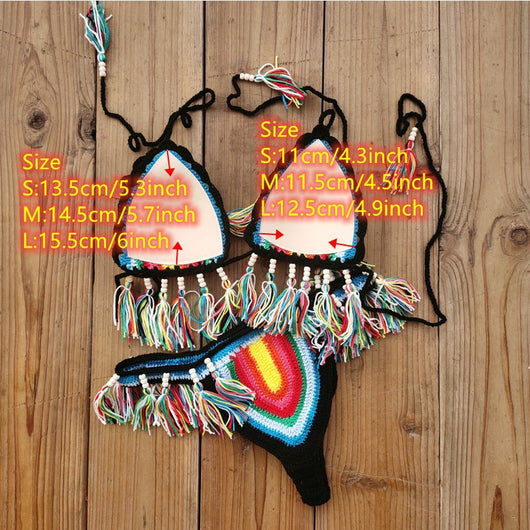 Traje de Baño Bikini Tejido a Mano con Flecos - Image 5