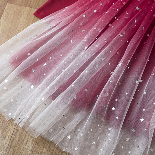 Vestido Princesa Manga Larga con Malla Degradado Cielo Estrellado - Image 13