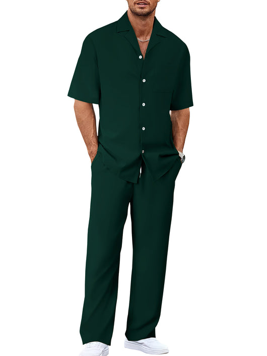 Conjunto de Traje Casual para Hombre: Camisa de Solapa con Botones y Pantalón Recto - Image 37