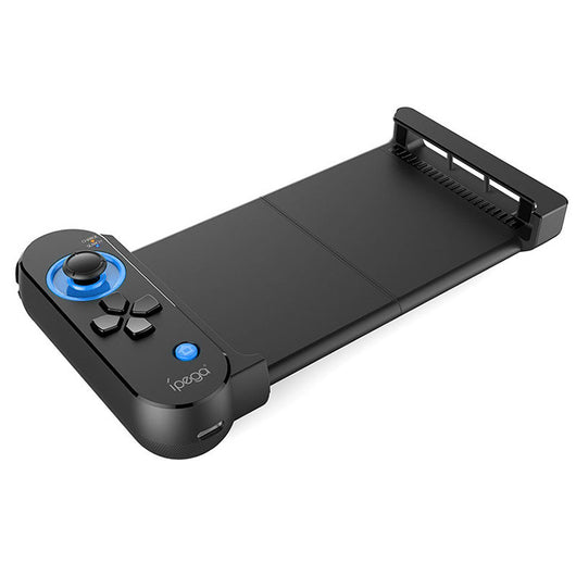 IPEGA PG-9120 wireless Bluetooth gamepad in black with a blue joystick and retractable phone holder. - Image 9