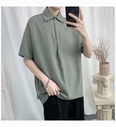 Camisa Suelta de Manga Corta en Color Sólido para Hombre - Image 17