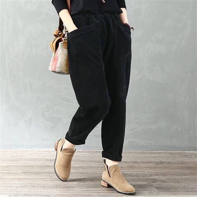 Pantalón Recto de Pana Cintura Alta para Mujer - Corte Holgado y Cómodo