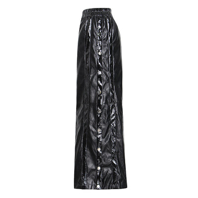 Pantalón Ancho de Cuero PU con Botones Laterales y Abertura - Image 4