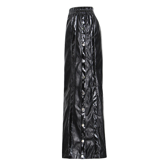 Pantalón Ancho de Cuero PU con Botones Laterales y Abertura - Image 4