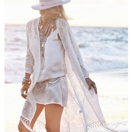 Blusa de playa en gasa con protección solar
