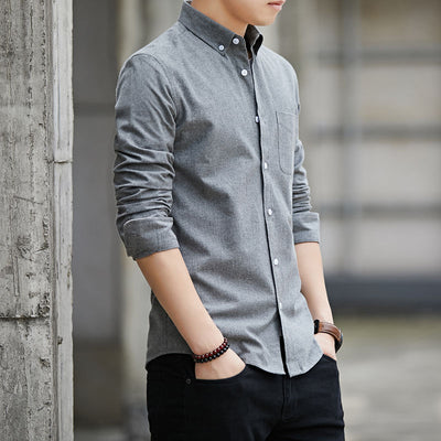 Camisa Oxford de Manga Larga Color Sólido para Hombre - Image 17