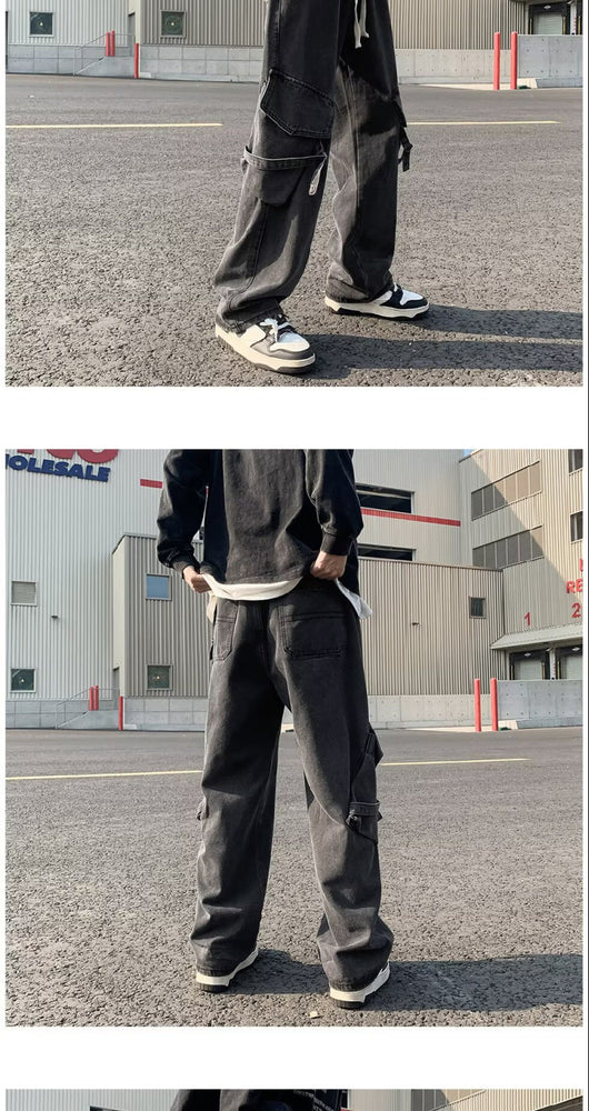 Pantalones Casuales Holgados Multibolsillos Lavado Industrial - Image 14