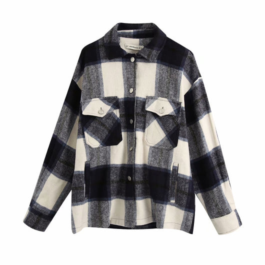 Chaqueta Camisa Cuadros para Mujer - Casual y Versátil - Image 14
