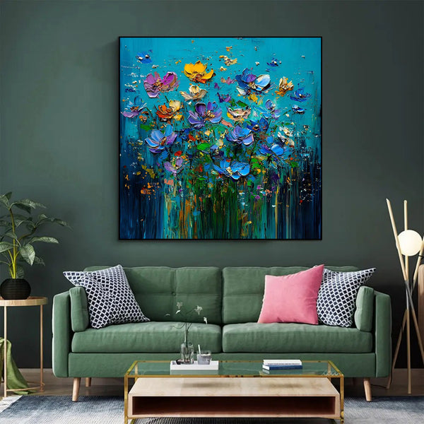 Cuadros Modernos de Flores al Óleo con Técnica de Espátula - Pinturas Abstractas Texturizadas 3D