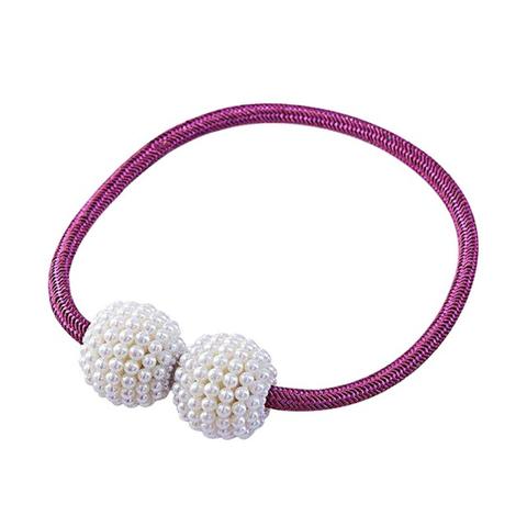 Magenta elastic curtain tieback with two white pearl-beaded spheres, designed to hold curtains elegantly. - Image 22
