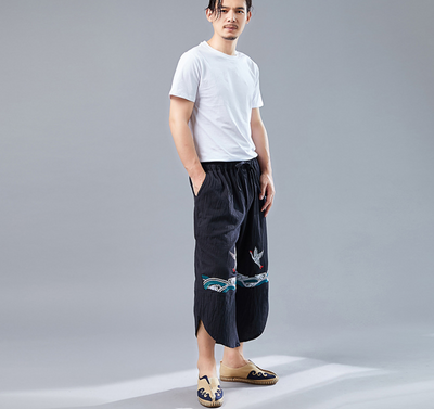 Pantalones Retro Estilo Chino con Grúas Dobles - Diseño Literario para Hombre - Image 2