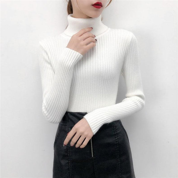 Suéter Cuello Alto Mujer Colores Sólidos - Abrigo Invierno