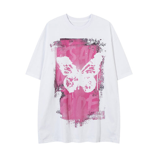 Playera Suelta con Estampado Mariposa Abstracto para Hombre