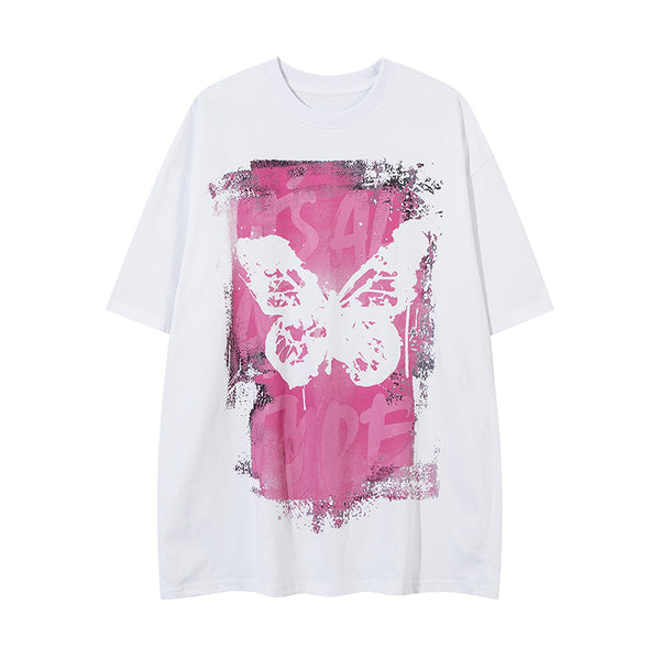Playera Suelta con Estampado Mariposa Abstracto para Hombre