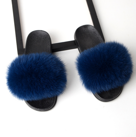 Pantuflas de Piel de Zorro Genuina para Mujer - Sandalias Deslizantes de Verano - Image 14