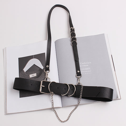 Cadena de Cuero Negro con Correa y Diseño Cóncavo - Image 14