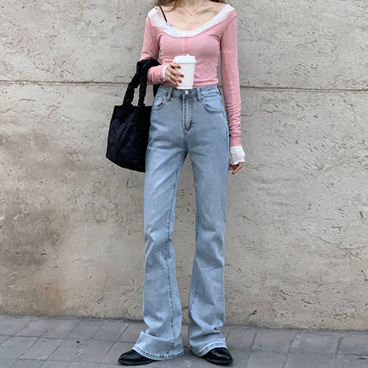 Pantalón Denim Cintura Alta Acampanado con Diseño Moderno - Image 9