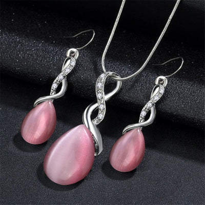 Conjunto de Joyas Ópalo para Mujer - Collar y Aretes de Circonita Cúbica Gota de Agua