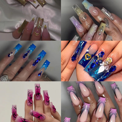 Uñas Postizas 3D con Relieve de Cristales - Diseño Sofisticado - Image 3