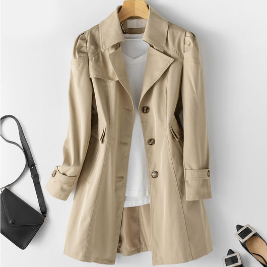 Abrigo Trench Coat Mujer Primavera Otoño Estilo Coreano Ajustado Largo