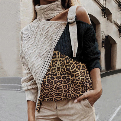 Suéter Mujer Invierno Estampado Leopardo con Costuras Decorativas - Image 17